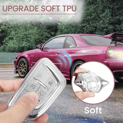 Image of for Cadillac Key Fob Cover with Fashionable Zirconia Wristlet KeyChain, Enchanting Diamond Patterns Soft Case for Escalade ATS XT4 /5 /6 XTS CT5 /6 ESV (White, B1)