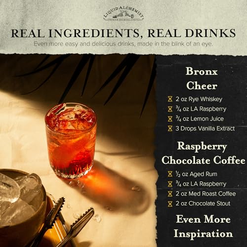 Image of Liquid Alchemist Raspberry Syrup for Cocktails | Real Ingredients Make our Raspberry Syrup for Drinks a great Margarita Mix | Small Batch, Non-GMO & Vegan | 12.7 oz Drink Mixer, Pack of 1