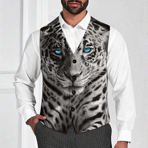 Leopard with Blue Eyes Men's Suit Vest Slim Fit V-Ncek Waistcoat Business Casual Vest2