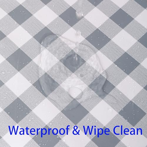 Image of Heavy Duty Vinyl Tablecloth with Flannel Backing Waterproof Oil-Proof Plastic Table Cloth Stain-Resistant Wipeable Rectangle or Square Table Cover for Indoor and Outdoor (Grey Checkered, 60x84 Inch)