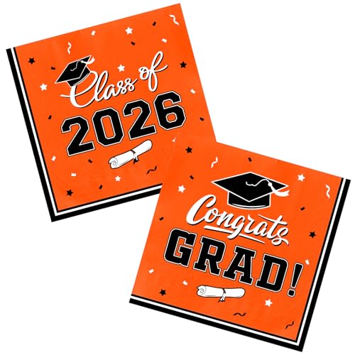 Gatherfun Graduation Party Disposable Napkins Paper Napkins for College High School Graduation 3-Ply 50 Pack Orange
