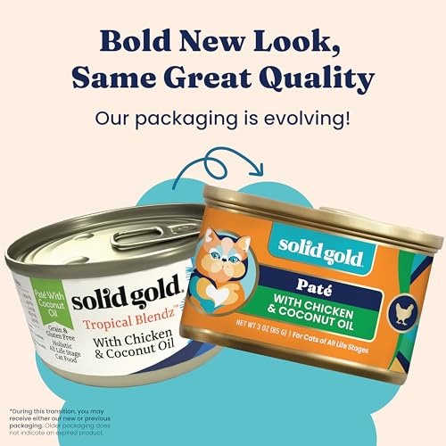 Image of Solid Gold Wet Cat Food Pate in Coconut Oil - Healthy Canned Cat Food Pate w /Real Chicken, Omega Fatty Acids, Vitamins & Minerals - Grain Free & Gluten Free Canned Meals for Cats & Kittens - 24ct /3oz
