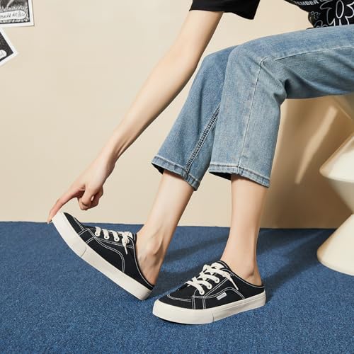 Image of hash bubbie Women's Mules Slip on Sneakers Canvas Tennis Shoes | backless summer close toed sandals non slip on walking casual comfortable