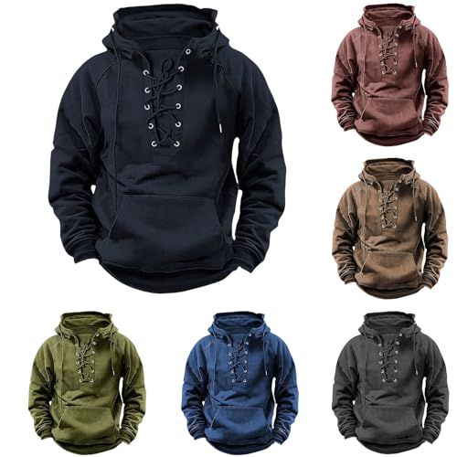 Mens Tactical Hoodies Lace Up Pullover Hoodie Fall Winter Fashion Sweatshirt with Kangaroo Pocket3