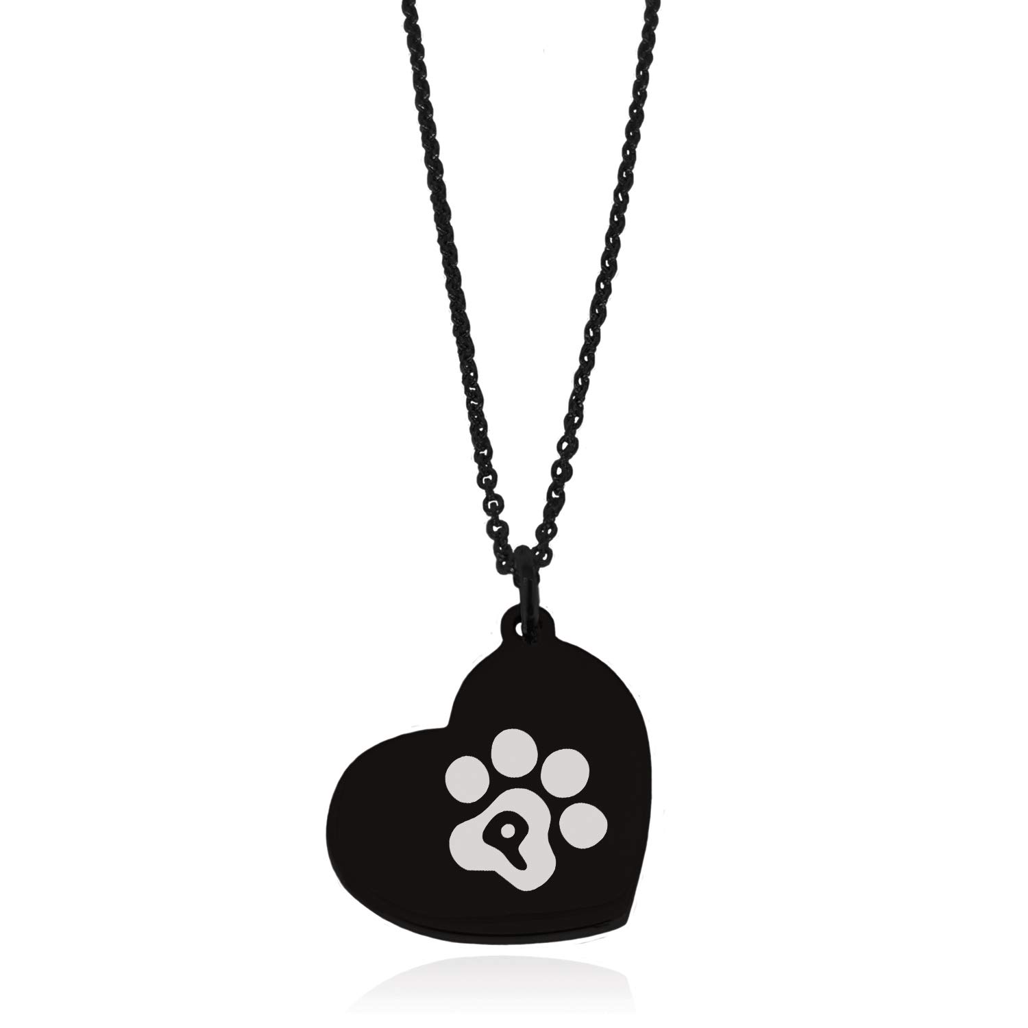 Tioneer Black Stainless Steel Letter P Initial Cat Dog Paws Monogram Floating Heart Tag Charm Pendant Necklace