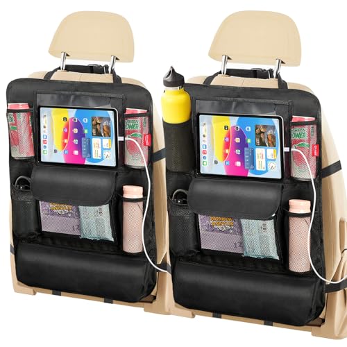 Image of JUCAINHI Car Seat Organizer with 13 in Tablet Holder, Waterproof Back Seat Protector, Kick Mats with 9 Storage Pockets, Interior and Travel Essentials, 2 Pack