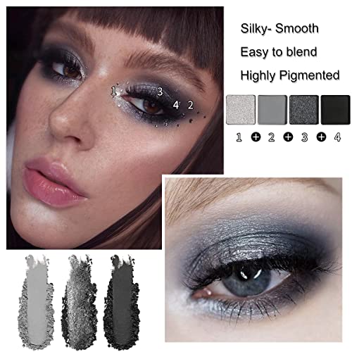 Afflano Smoky Grey Eyeshadow Palette, Highly Pigmented Black White Glitter Silver Gray Eyeshadows -Smokey Eyes Makeup, Emo Goth Halloween Makeup, Multichrome Purple Nude Brown Matte Shimmer Eye Shadow #TOP2