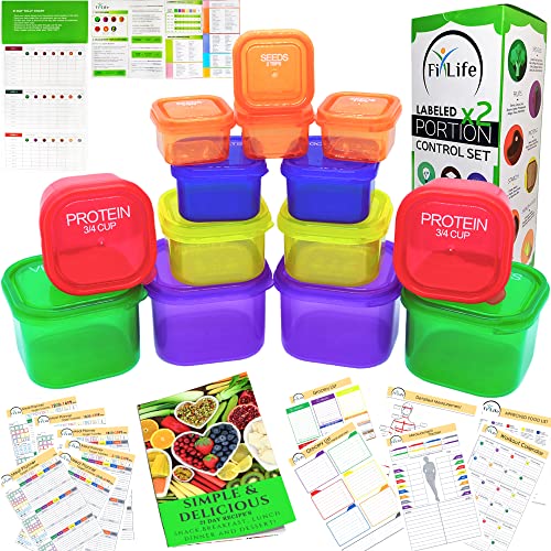 21 day fix meal containers - 21 Day Portion Control Container kit for Weight Loss 14 Piece Labeled + COMPLETE GUIDE + 21 DAY PLANNER + RECIPE eBOOK - Color Coded Meal Prep System