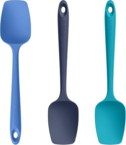 U-Taste Espátulas de Cuchara Silicona: 250℃ Resistente al Calor Lengua Raspador de Goma Flexible y Libre de BPA, Juego de 3 Utensilios de Cocina para Hornear y Mezclar (Multicolor)