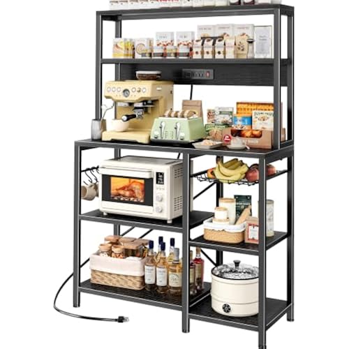 SUPERJARE Bakers Rack with Power Outlet, 35.4 Inches Coffee Bar with Basket