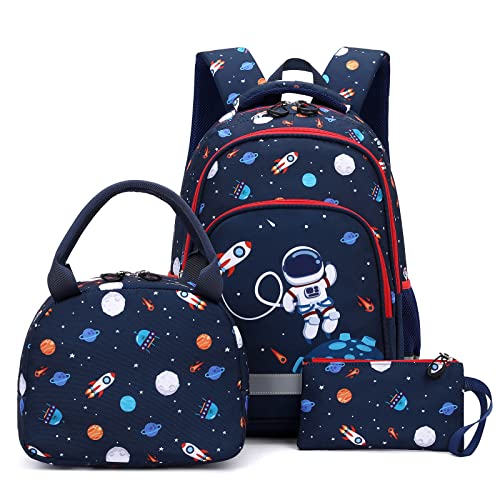 Befunirise School Backpack Kids Set Middle Elementary Preschool Kindergarten With Lunch Bag & Pencil Case Bookbags For Boys Girls Teen (Space-Navy Blue) #TOP5