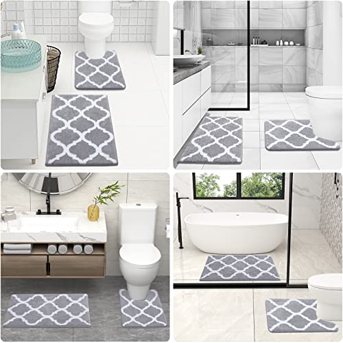 Olanly Bathroom Rugs Set 2 Piece Microfiber Bath Shower Mat And U-Shaped Toilet Rug, Machine Wash Dry, Non Slip Absorbent Shaggy Bath Rug For Tub, Shower And Bathroom (17" X 47"+20" X 24", Grey) #TOP5