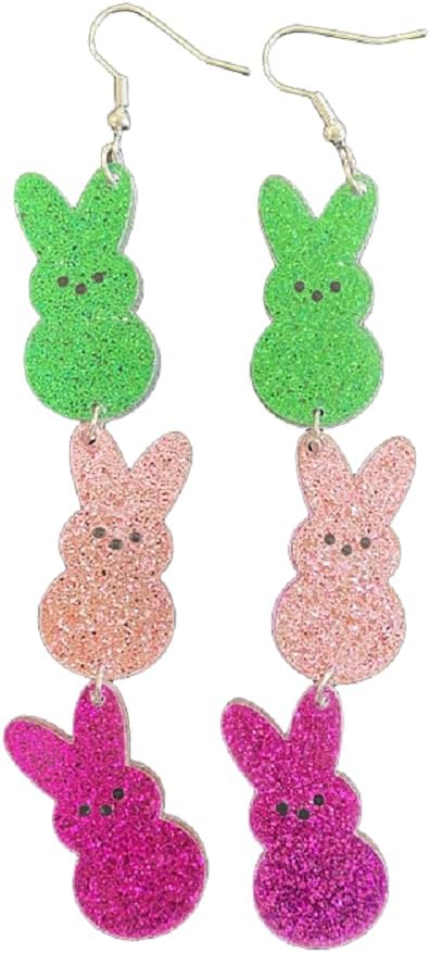 Easter Earrings Glitter Rabbit Acrylic Drop Dangle Earrings for Women Cute Animals Bunny Dangling Earrings Happy Easter Letter Cross Teardrop Hook Earrings Holiday Jewelry Gifts