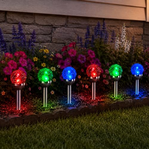 Lampe solaire de jardin en boule craquelée RVB changeant de couleur en acier étanche