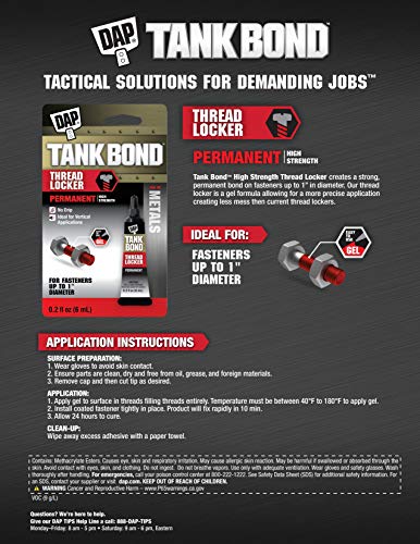 Dap Inc Tankbond 7079800166 High Strength Thread Locker, Red, 2 Ounces #TOP2