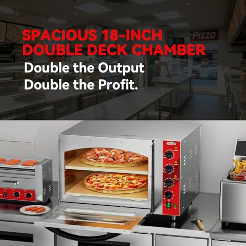 CROSSON Commercial Double Deck 18 Inch Countertop Electric Pizza Oven with 15mm Thick Pizza Stone, Indoor Pizza Bakery Oven for Commercial Use Only,240V/4500W - Image 3