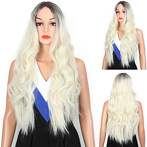 Perruque cheveux bouclés longs blancs dégradés pour femmes style cosplay et mode