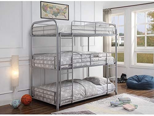 Metal Triple Bunk Bed with Solid Ladder Twin Size Three-Story Bed(Silver)