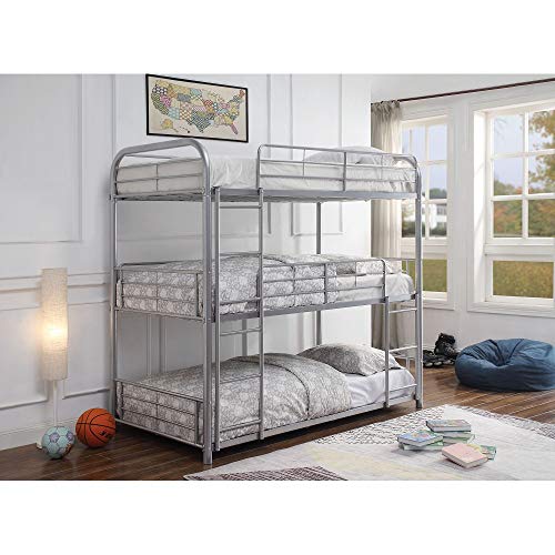 Metal Triple Bunk Bed With Solid Ladder Twin Size Three-Story Bed(Silver) #TOP24