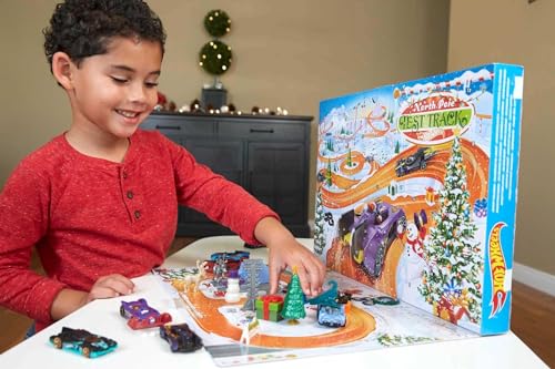 Hot Wheels Advent Calendar with 24 Surprises that Include 8 1:64 Scale Vehicles & Other Cool Accessories, Plus a Play Pane Mat, for Collectors & Kids 3 Years Old & Up, GTD78