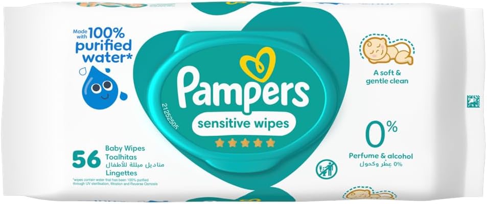 Sensitive Protect Baby Wipes with 100% Purified Water for Hands and Face, 56 Count