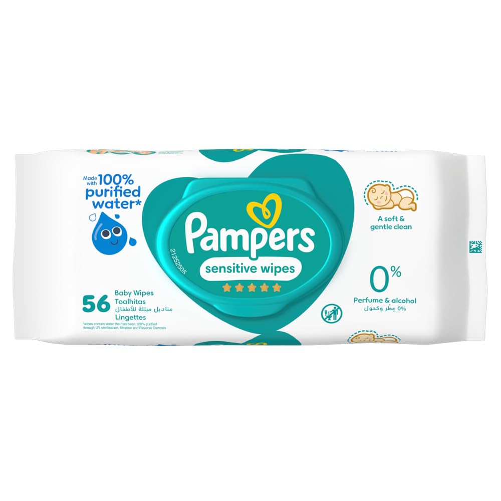 Pampers Sensitive Protect Baby Wipes with 100% Purified Water for Hands and Face, 56 Count