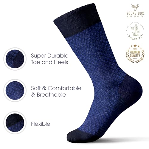 Mens Dress Socks, Premium Bamboo Rayon Socks for Men, Patterned, Elegant Design, 5/10 Pack, Gift Box2