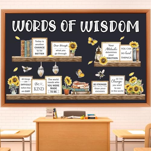 Qilery Sunflower Bulletin Board Decorations Set - Inspirational Quotes Words