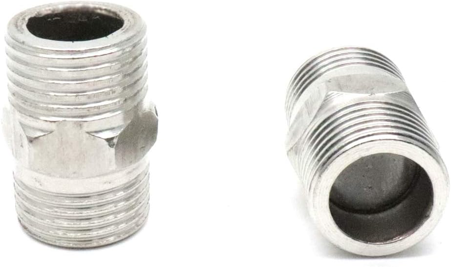 Luomorgo 2pcs Stainless Steel Hex Nipple Pipe Fitting 1/2" Male to 1/2" Male for Air, Liquid or Hydraulic Fitting