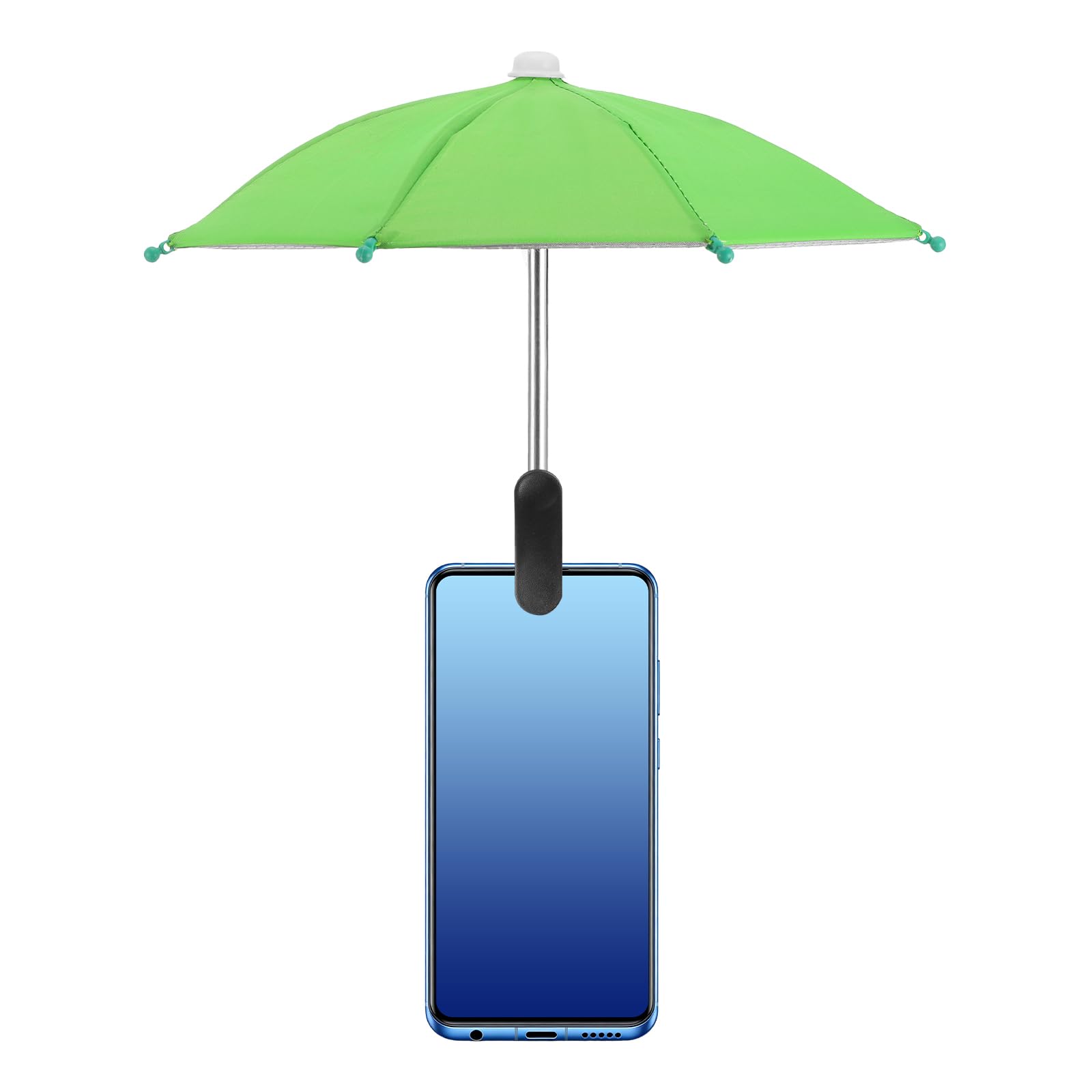 QUARKZMAN Phone Umbrella - Ombrellino Regolabile Per Telefono Con Clip Stabile Mini Copertura Ombreggiante Universale Per Cellulare Da Spiaggia/Piscina/Esterno, Verde