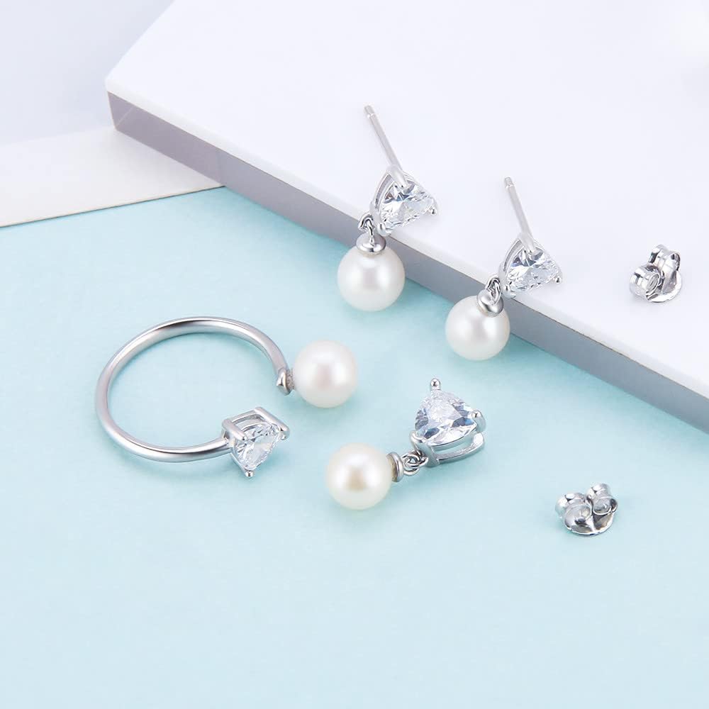 Triangle CZ Pendant Earring Ring Set Fittings for Women Sterling Silver, Jewelry Set Mounting for DIY Jewelry Making