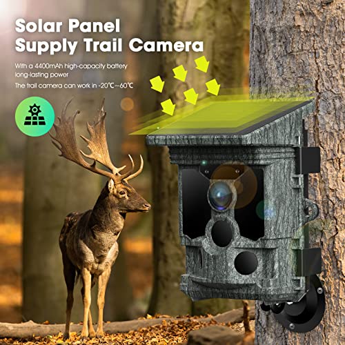 Trail Camera Solar Powered 46Mp 4K 30Fps, Wifi Bluetooth Game Camera With 120°Wide-Angle Motion 3 Pir Sensor 0.1S Trigger Time Trail Camera With Night Vision Ip66 Waterproof #TOP1