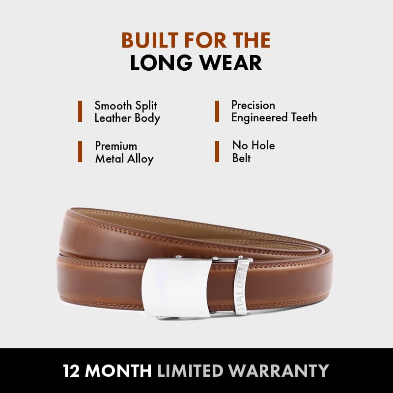 Image of HALDEN BURLEY Belts For Men Leather Original (Free Size Fits Up to 44 Inch Waist) Ratchet Straps, Unique Magnetic Auto-lock Buckle Formal Belts For Men