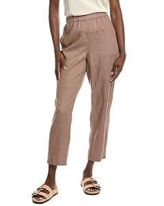 Eileen Fisher Womens High Waisted Tapered Ankle Linen Pant L Brown