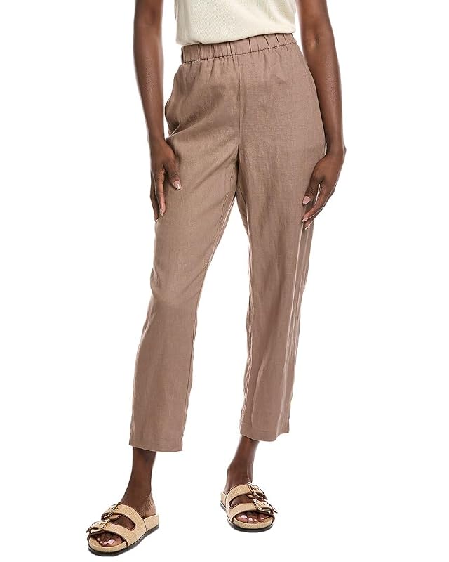Eileen Fisher Womens High Waisted Tapered Ankle Linen Pant L Brown