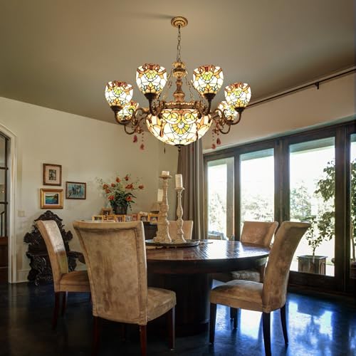 JGWSMQ 11-Light Tiffany Dining Room Chandelier Stained Glass Victorian 35 by JGWSMQ - Used condition - Image 7