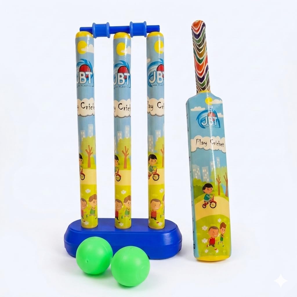 Shyam Sakha Global Cricket Set (Age 3 to 7) Complete Plastic Kit for Kids & Beginners It Include Light Weight 1 Bat, 3 Stumps & 2 Balls, 1 Bail, 1 Stumps Stand in Kit.-picture-24