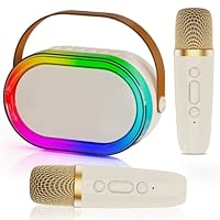 HWWR D35T Karaoke Maschine mit 2 drahtlosenMikrofones, Avec lumières LED et Son Magique