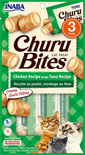 INABA Churu Bites - Soft Baked Chicken Filled with Churu Tuna Puree - Natural Cat Treat (3 Packs)