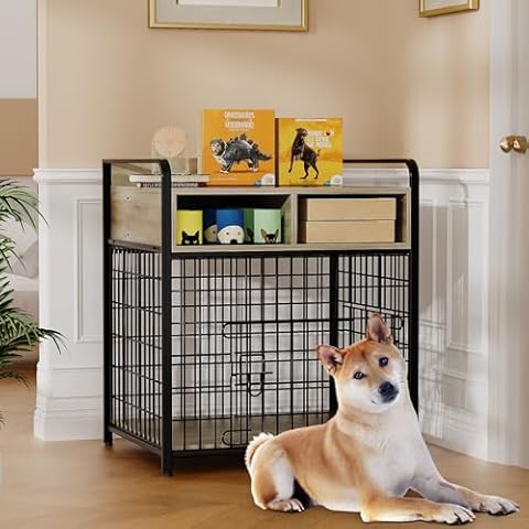 cointwo Small Dog Crate Furniture with Drawer Storage, Small Indoor Wood Dog Kennel Cover