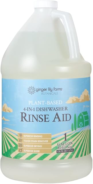 Ginger Lily Farms Botanicals Plant-Based 4-In-1 Lave-vaisselle Rincer l'aide, 100% Végétaux & Sans cruauté, sans fragrance, 1 C'est vrai.128 fl oz) Recharge, 128.00 Fl Oz (paquet de 1)