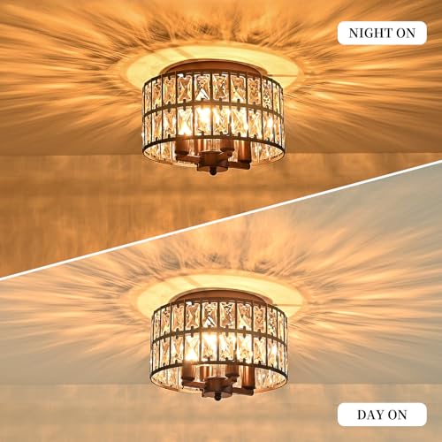 JWLUYN Oil Rubbed Bronze Flush Mount Ceiling Light Fixture:11.22" 4-Light Crystal Ceiling Light for Bathroom Bedroom Hallway Kitchen Light Fixtures Ceiling Mount by JWLUYN - Used condition - Image 5