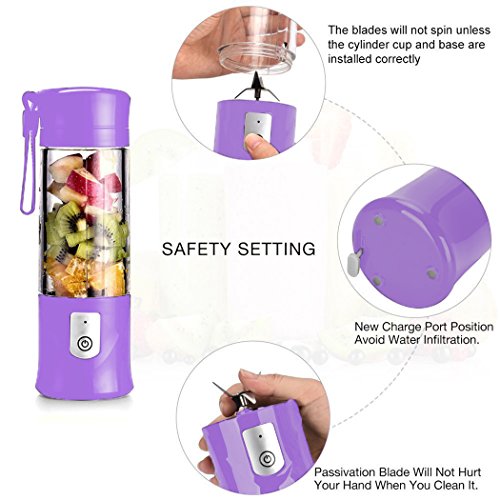 Blend Portable Blender Jet For Shakes And Smoothies, Usb Rechargeable Travel Juicer Cup Electric Mini Personal Size Blenders Frozen Fruit Ice Mixer Baby Food Mixing Machine With 6 Blades For Sports Travel And Outdoors 13.5Oz (Purple) #TOP1