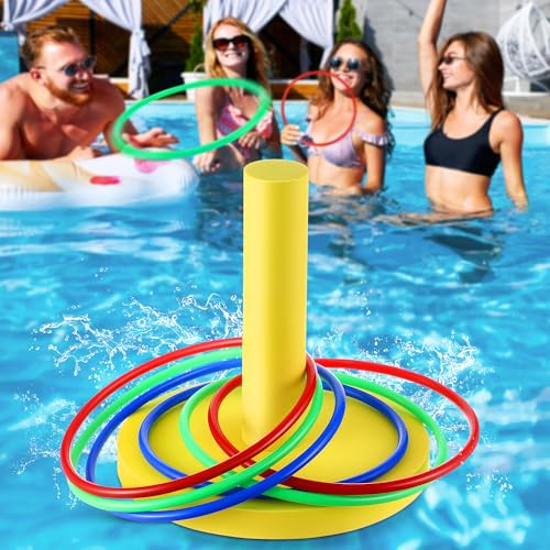 Hiboom Pool Ring Toss Games Toys, Swimming Pool Games for Adults and Family with 6 Pcs Throwing Rings, Water Foam Toss Float Toys for Summer Outdoor, Beach, Yard, Party in Fun Water Activities