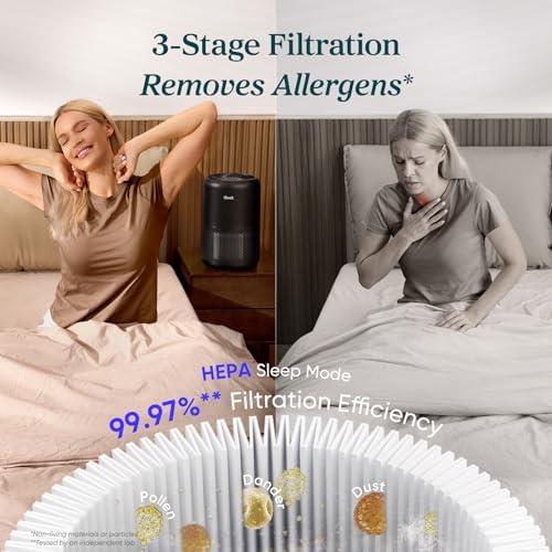 Levoit Air Purifiers Large Room Bedroom Home Up to 1073 ftΒ², AHAM VERIFIDE, 4 Customized Replacement Filters Remove Allergies Pollen Dust Smoke Odor, Air Cleaner with Sleep Mode, Core 300-P Black - 2