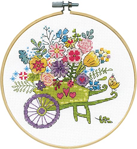 Design Works Crafts Flower Cart Counted Cross Stitch Kit with Hoop, by The Yard