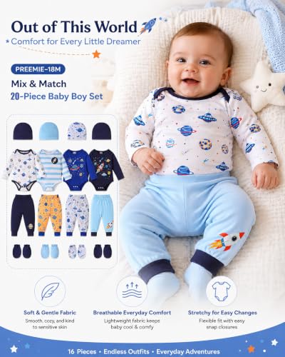 Image of Baby Boy Girl Clothes Preemie Newborn Must Have Infant Essentials Outfits 20 Piece Clothing 0-18 Months