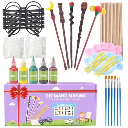 Col-Pary DIY Magic Wand Making Kit, Painting Art Craft Set, Wizard Glasses for School Activities Supplies,Kid Gift,Student Rewards,Magic Birthday Party,Halloween Décor, Christmas Gift,63 PCS in All