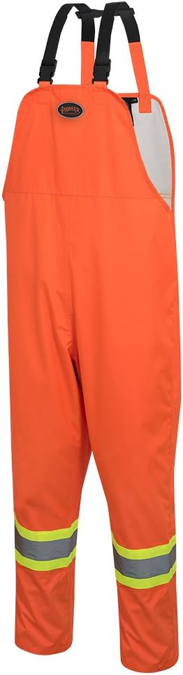 Pioneer Loose Fit Waterproof Safety Work Bib Pants - Tear-Resistant - Adjustable Waist - Hi Vis Orange