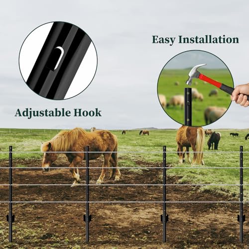 10 Pack Garden Fence Post, 5 Feet Heavy Duty Metal U-Post for Wire Fence, No Dig Garden Fence Stakes for Temporary Fencing, Electric Fence Wire, Corner Anchor, and More-Black by MIWEVRO - Image 5